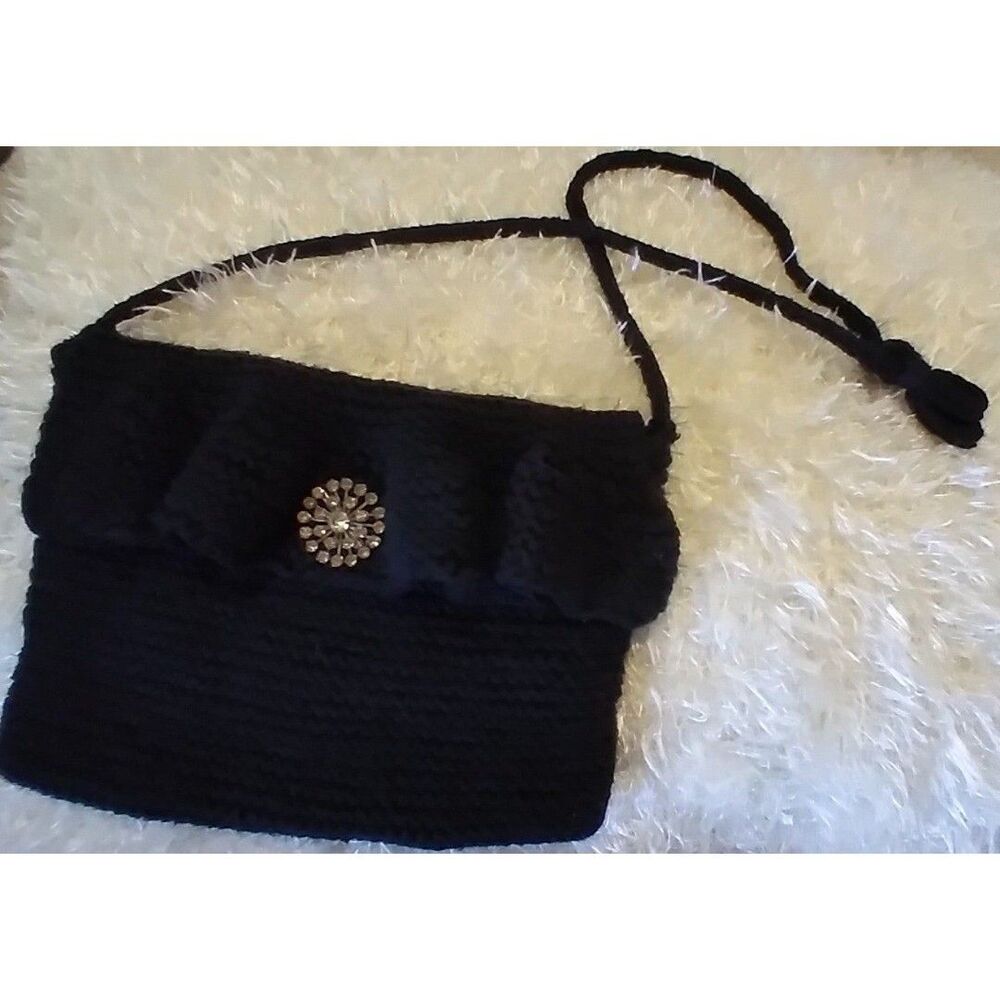 Hand Crafted by me! Black Knit Ruffle Purse